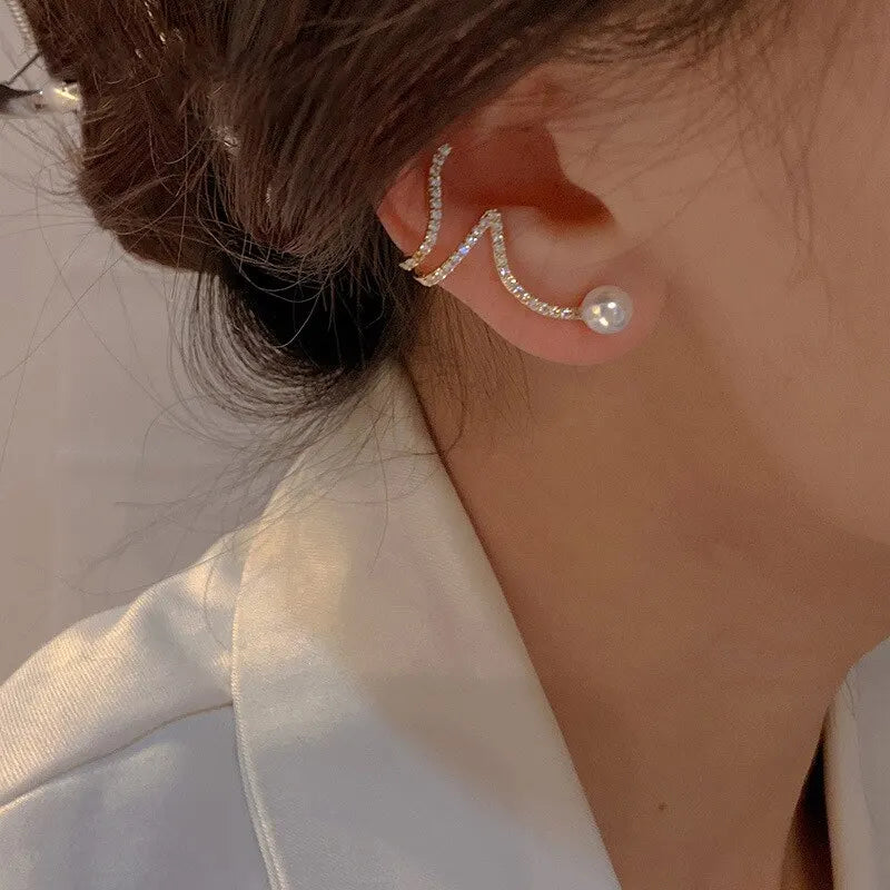 Shiny Rhinestone Imitation Pearl Stud Earrings For Women New Fashion Geometric Ear Studs Ear Bone Clip Girls Jewelry For Party