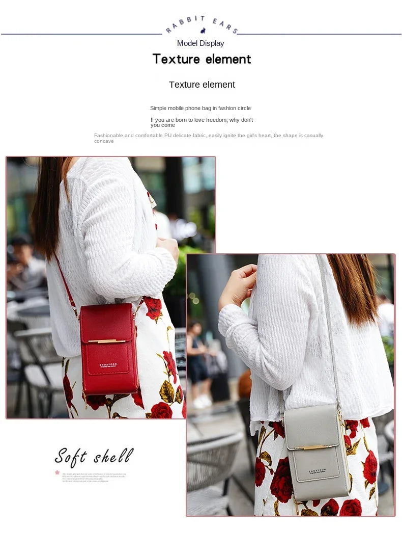 Women Fashion Touch Screen Lock Cell Phone Bag Women's Mobile Phone Card Holder Crossbody Shoulder Bag Money Pockets Small Bags
