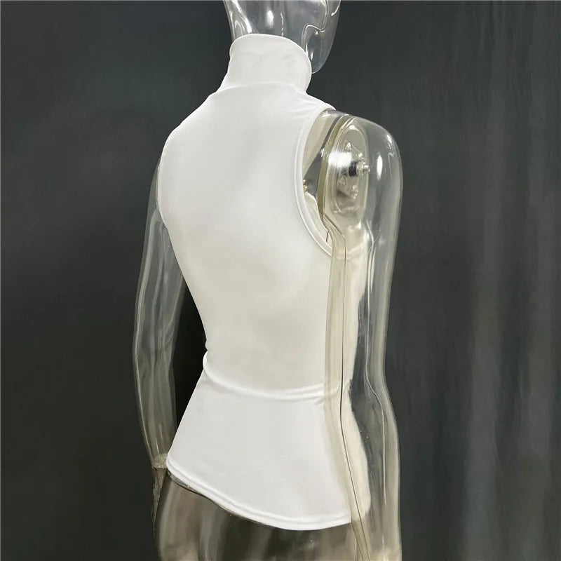 Mozision Turtleneck Basic Knit Tank Tops Women Vest Pullovers Metal Ring Camisole Sleeveless Skinny Knitted Tops Y2K Cropped Top