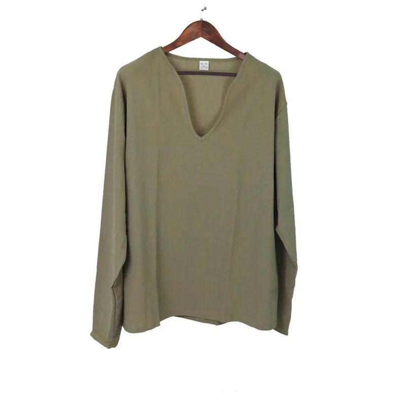 Men's Shirt Top V Neck Breathable Beach Shirt Long Sleeves Closure Regular Fit Solid Color Male Casual Shirt For Daily Vacation mon