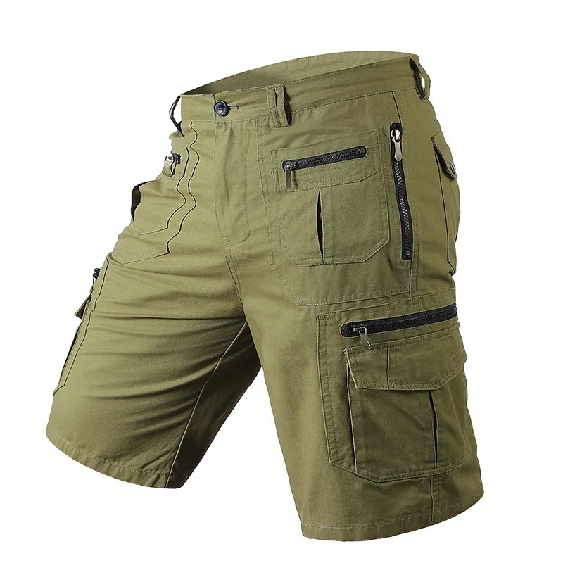 5XL Men Work Cargo Shorts Summer Pure Cotton Loose Straight Multi-pockets Casual Knee Length Hiking Sports Shorts Male Plus Size
