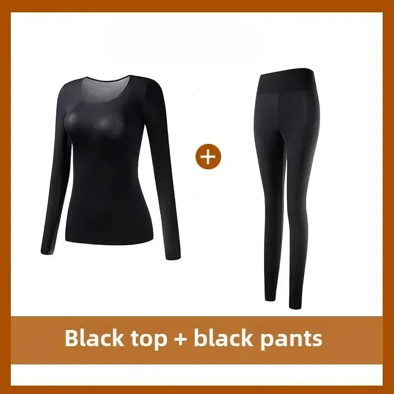 2PCS Thermal Underwear Sets for Woman Autumn Winter Bottoming Shirt Long-sleeved T-shirt Thin Thermal Top Women's Thermal Skin