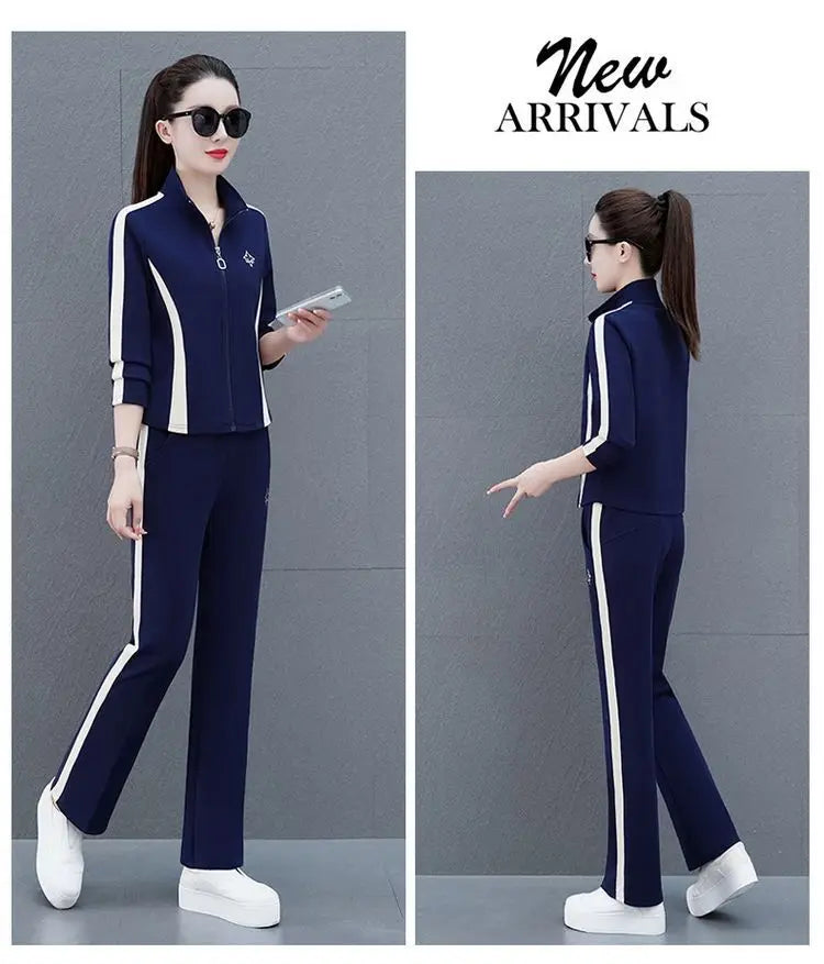 Women's Sportswear Suit Spring And Autumn Clothing New Fashion Leisure Tracksuit For Woman Crop Top Pants Two Pieces Sets