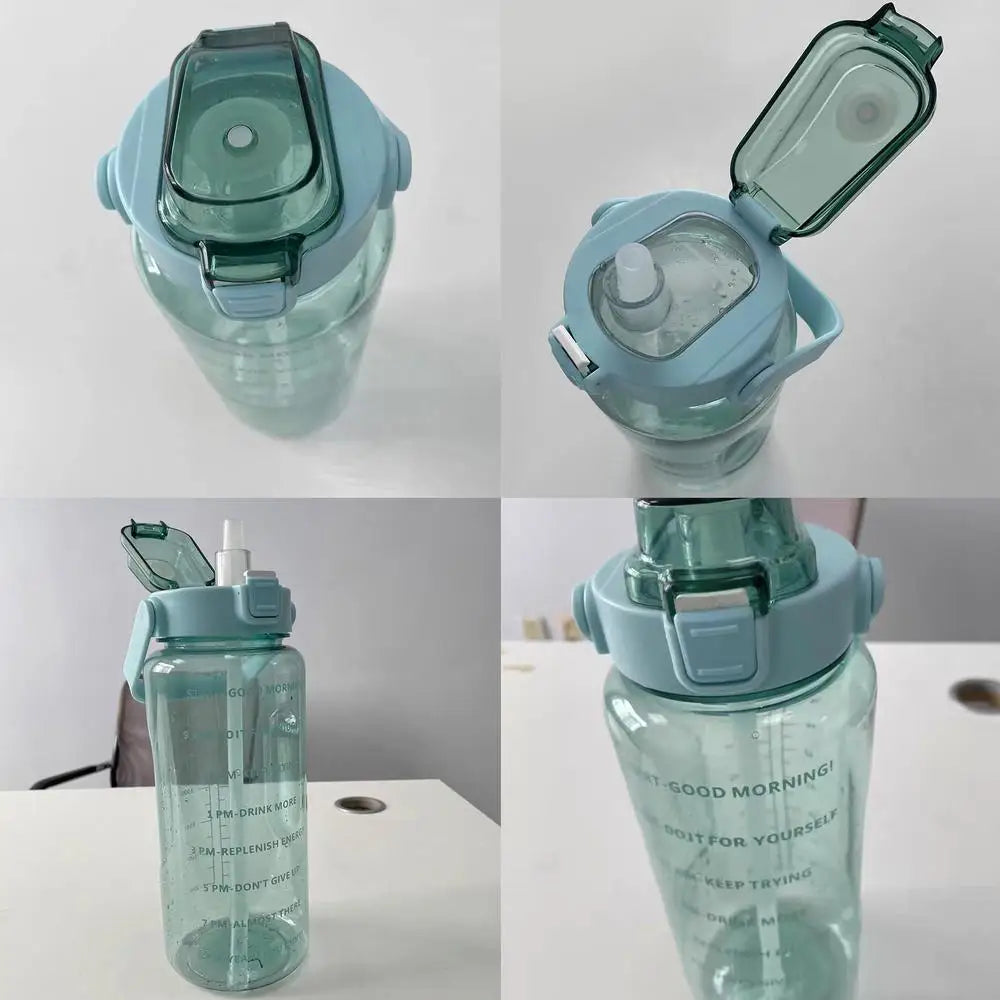 2L Large Capacity Water Bottles Portable Sports Water Bottle With Straw Fitness Bike Cup Summer With Time Marker