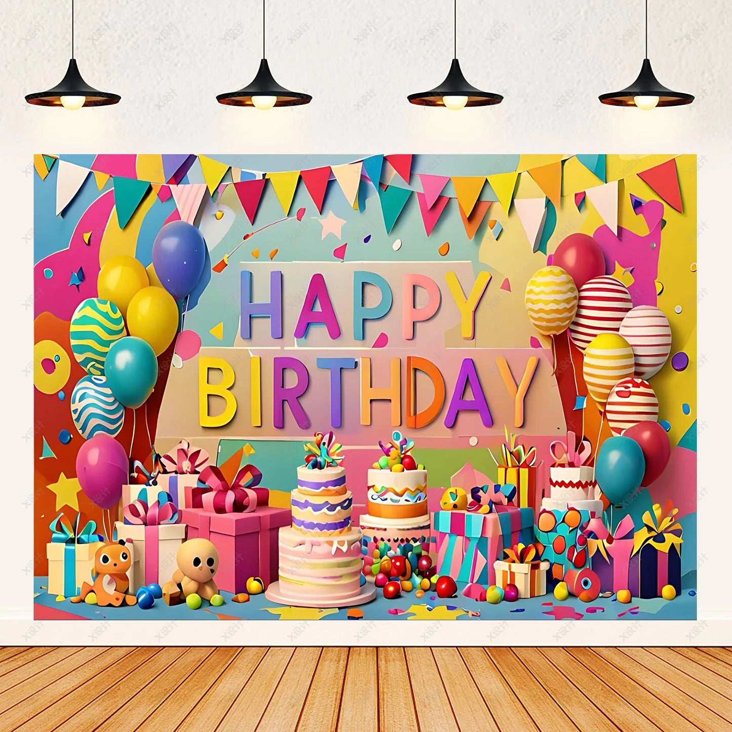Colorful Happy Birthday Background 3d Balloons Rainbow Children Girl Birthday Party Decoration Banner Baby Party Photo Prop Gift