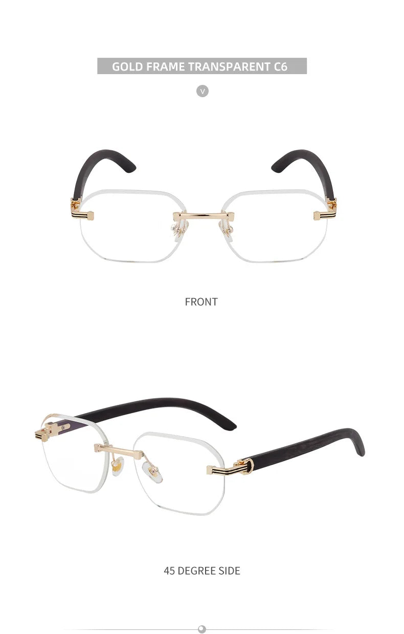 Vintage Square Rimless Sunglasses Men Luxury Brand Trendy Frameless Punk UV400 Eyewear Anti Blue Light Prescription Glasses