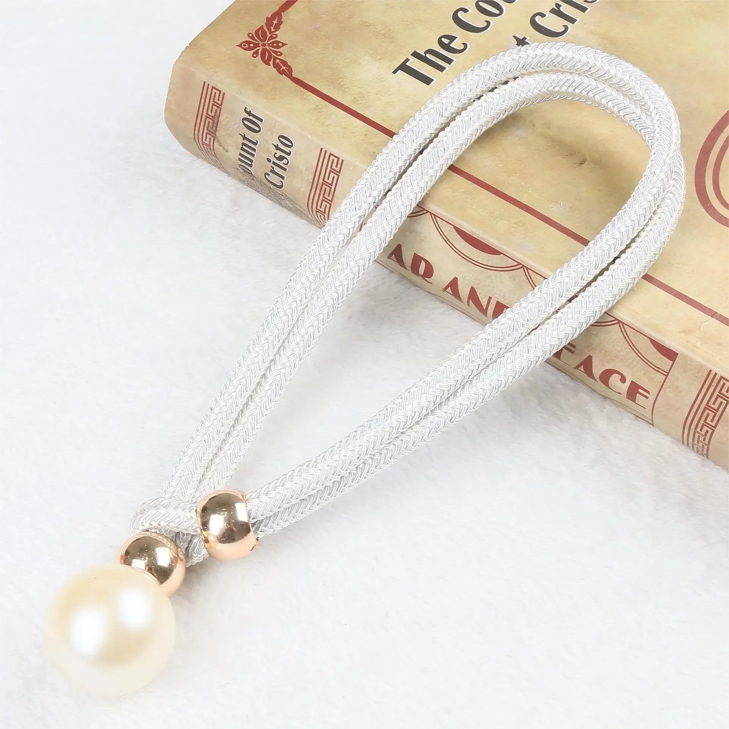 2pcs Pearl Curtain Tiebacks, Curtain Pearl Tiebacks, Decorative Fixings, Rope Curtain Tiebacks No Punch Adjustable Pull-outs
