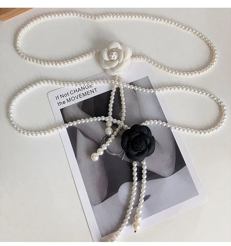 1pcs Pearl Waist Belt Women's New Style Camellia Decorative Versatile Waist Belt Matching Dress Coat Jacket Fashion Elegant Belt