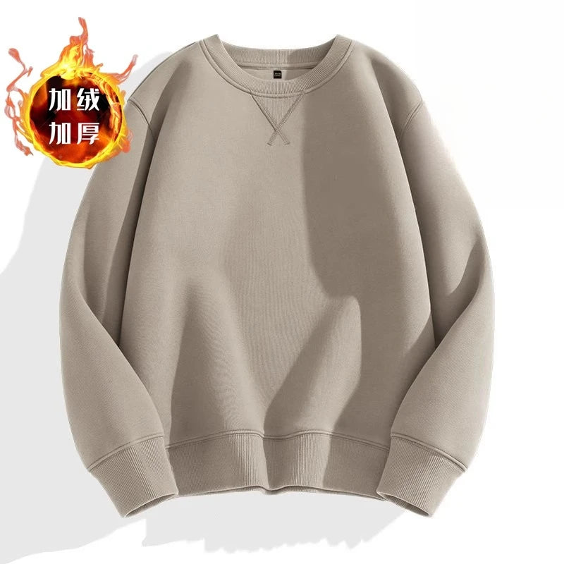 heavy cotton sweater men's autumn new loose and thick long-sleeved t-shirt solid color Japanese crew neck bottoming shirt mon