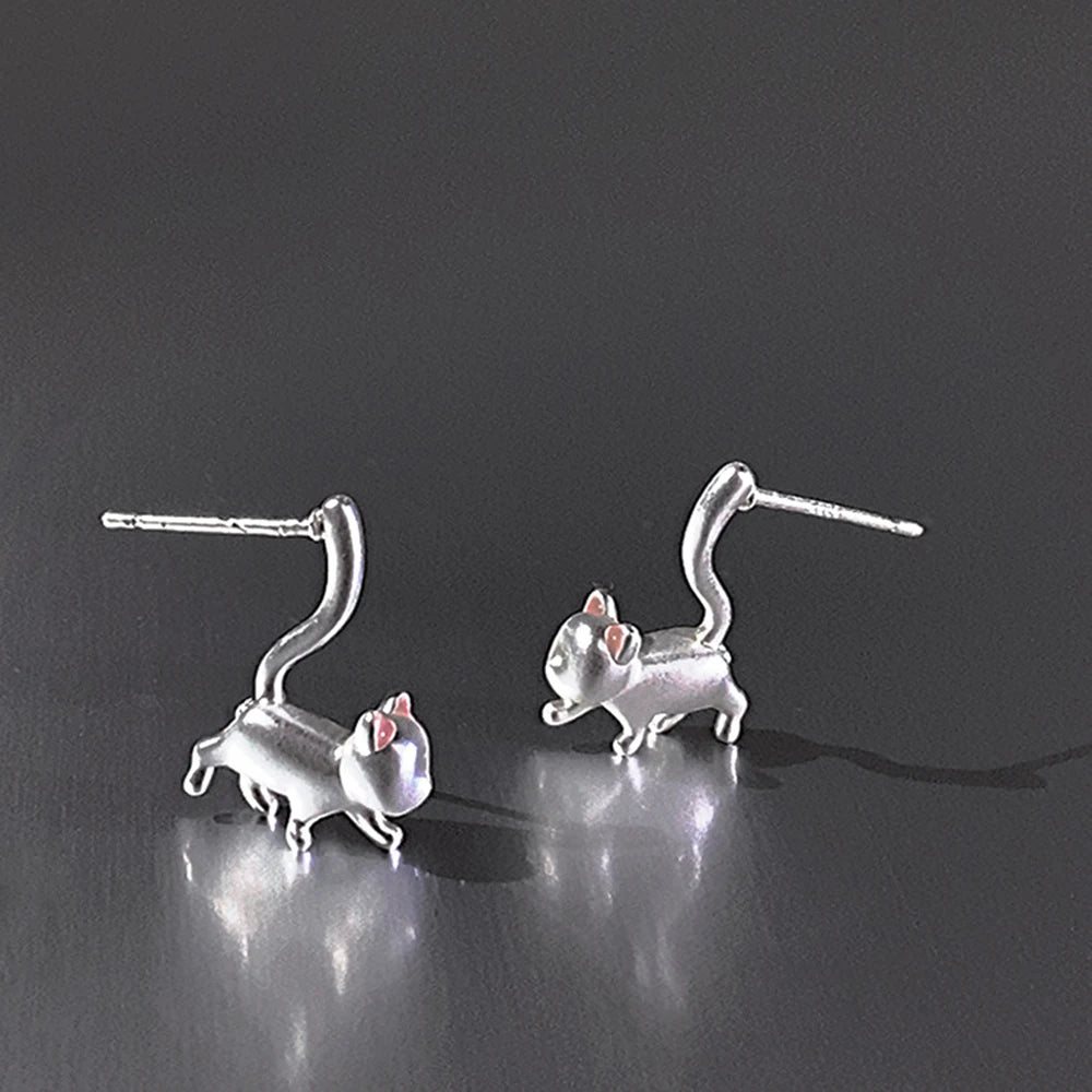 New Romantic Cute Cat For Women Fashionable Design Unique Funny Simple Silver Needle Earrings Jewelry Party Gift