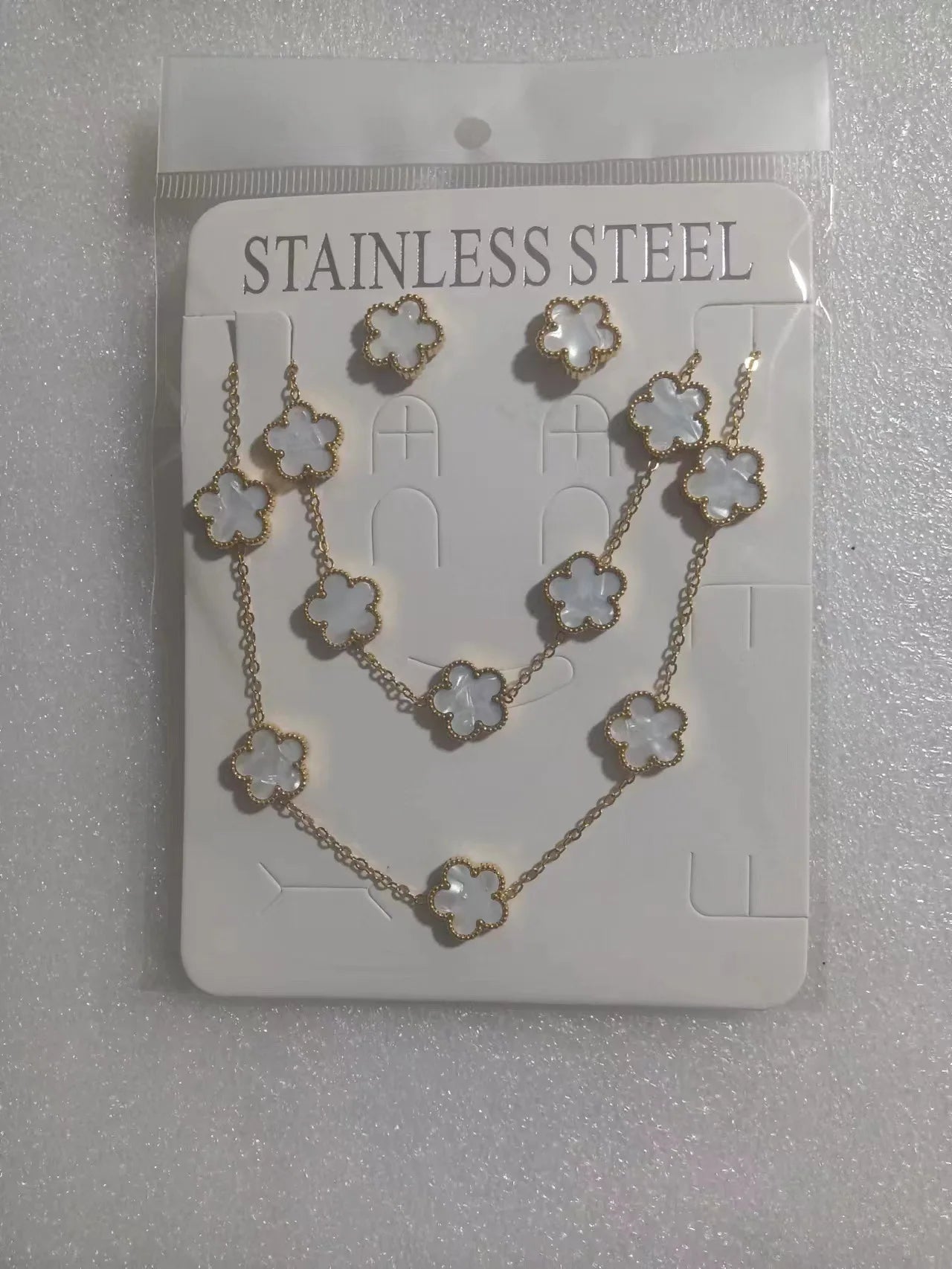 Hot Selling Stainless Steel Shell Plant Five Leaf Flower Set For Women's Jewelry Accessories Simple And Non Fading Clover Gift