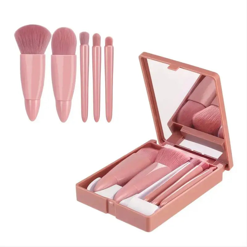 5pcs Travel Size Makeup Brushes tool Set Mini Makeup Brushes, Small Complete Function Cosmetic Brushes Kit With Case And Mirror Perfe