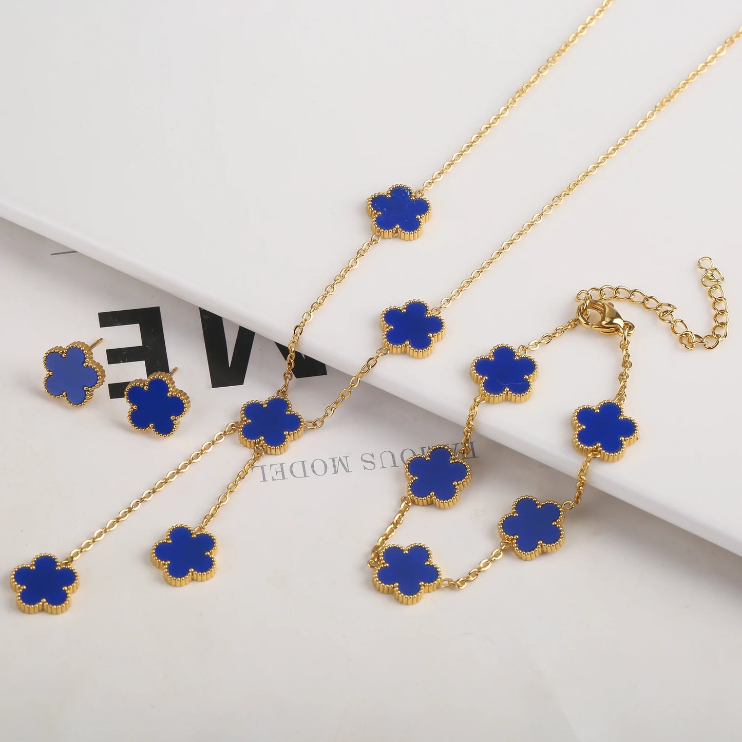 Hot Selling Stainless Steel Shell Plant Five Leaf Flower Set For Women's Jewelry Accessories Simple And Non Fading Clover Gift
