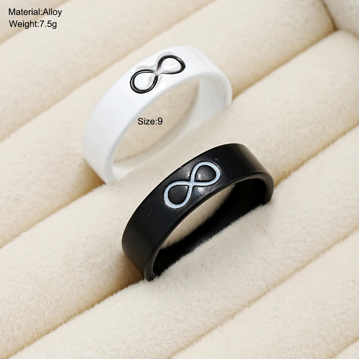 17KM Fashion Black and White Infinity Couple Ring Set for Women Men Simple Style Broad Rings