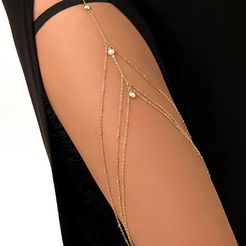New Women Bohemian Thigh Chain Simple Star Body Chains for Women Double-layer Metal Body chain Fashion Thigh Jewelry Leg Cha