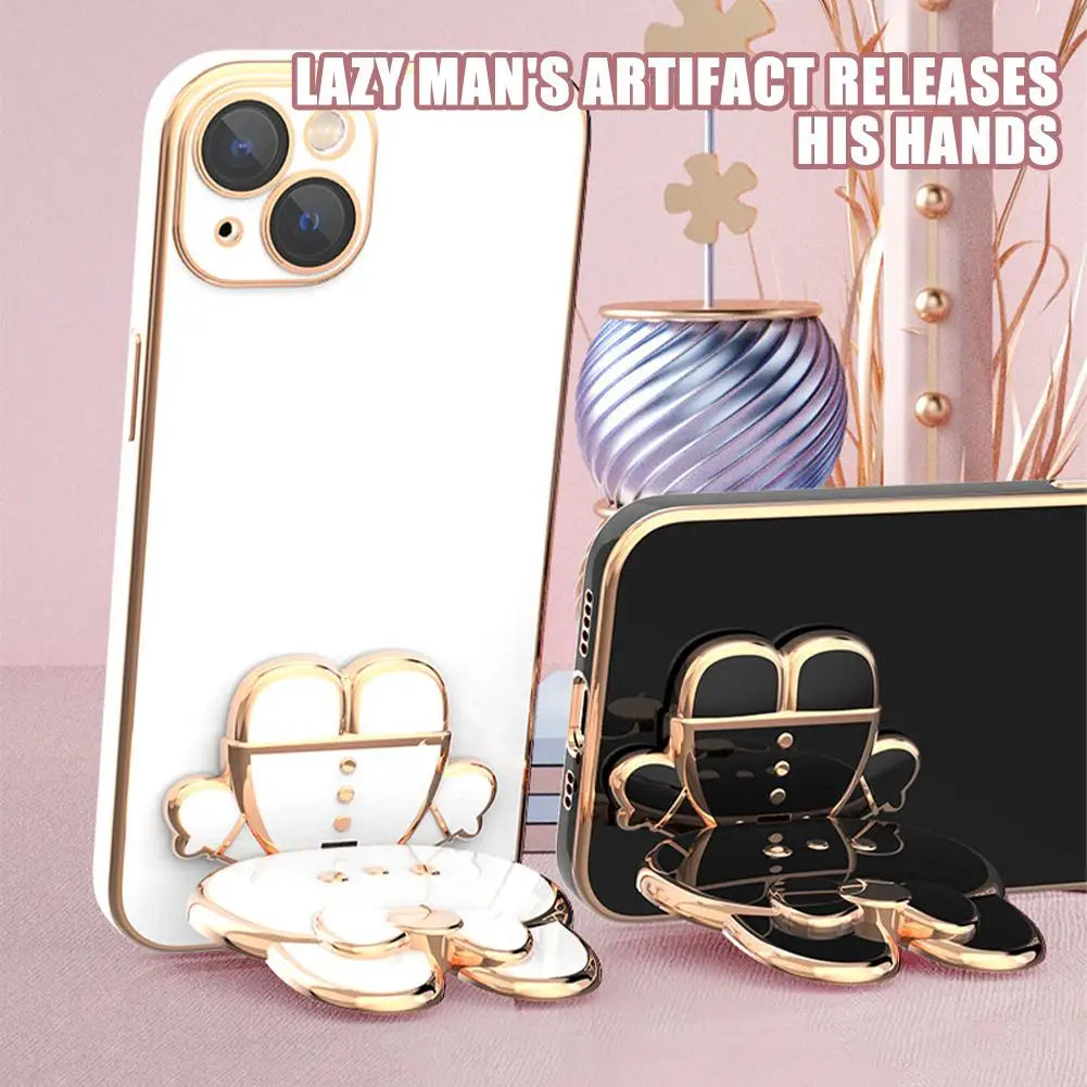 Universal Mobile Phone Holder Metal Cute Cat Phone Holder Cell Phone Stand 2 In 1 Finger Holder With Make Up Mirror