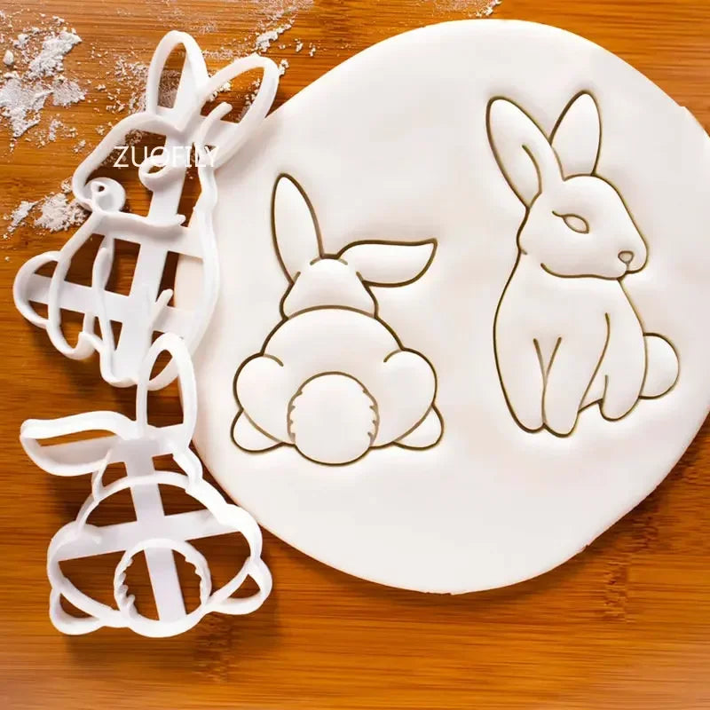 1/4pcs Cute Yoga Rabbit Easter Christmas Plastic Cookie Embossed Mold Fondant Cookie Cutter Bunny Biscuit Mold DIY Baking Tools