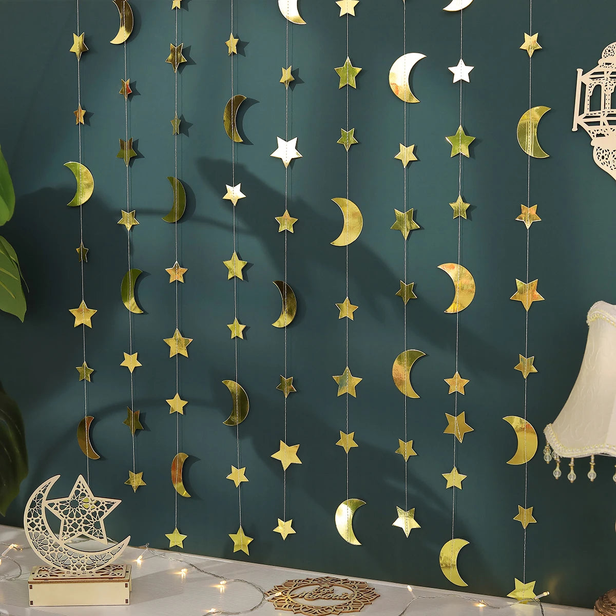 4-meter Ramadan star moon flower pendant flag party decoration scene wall layout 1 set 1 piece.