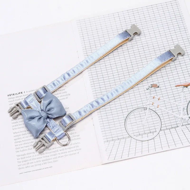 Cat Harness and Leash Adjustable Size Bling Harness with Bow Trim and Leash Rope To Keep Out Break Free Cat Walking for Cats