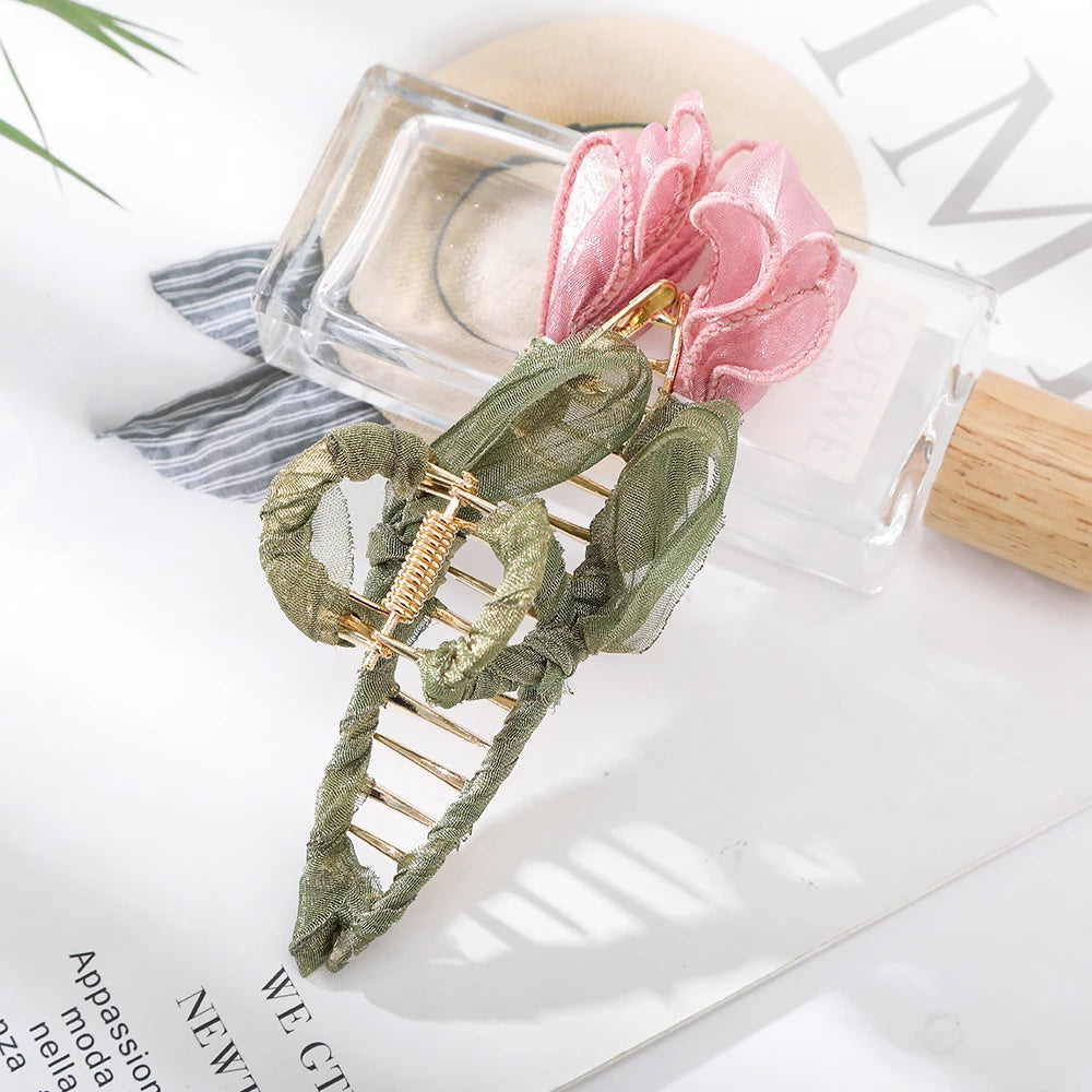 مشبك شعر من Haimeikang Tulip Tulle Shark Clip للنساء، دبوس شعر أنيق على شكل ذيل حصان، إكسسوارات شعر عصرية للفتيات