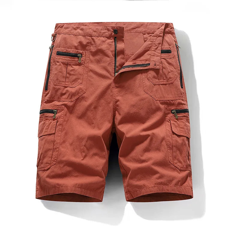 5XL Men Work Cargo Shorts Summer Pure Cotton Loose Straight Multi-pockets Casual Knee Length Hiking Sports Shorts Male Plus Size