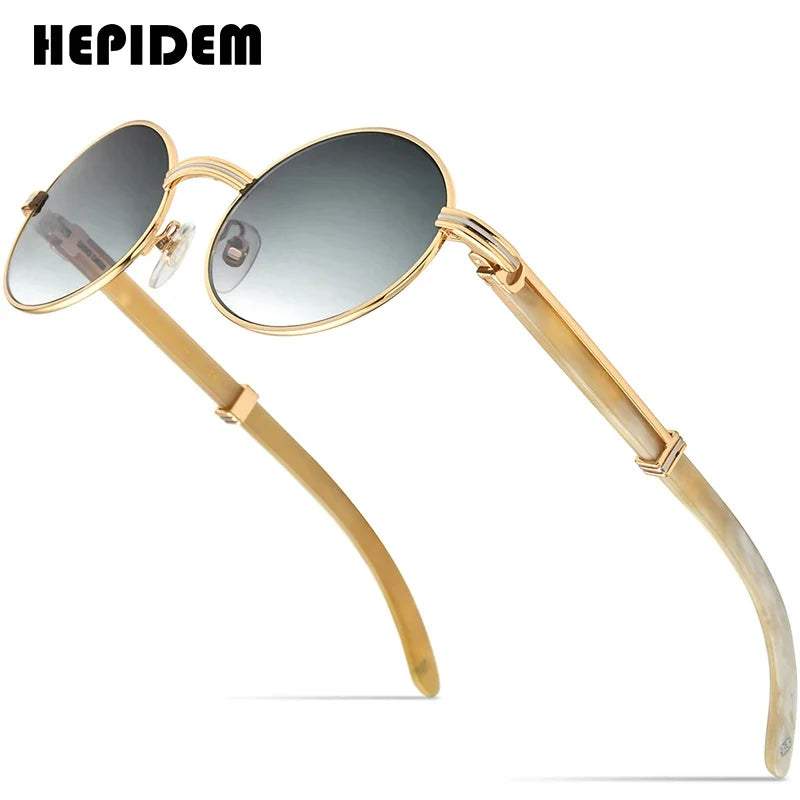 HEPIDEM High Quality Men Buffs Sunglasses Square Luxury Brand Design Diamond Sumptuous Sun Glasses Women Buffalo Horn Glasses