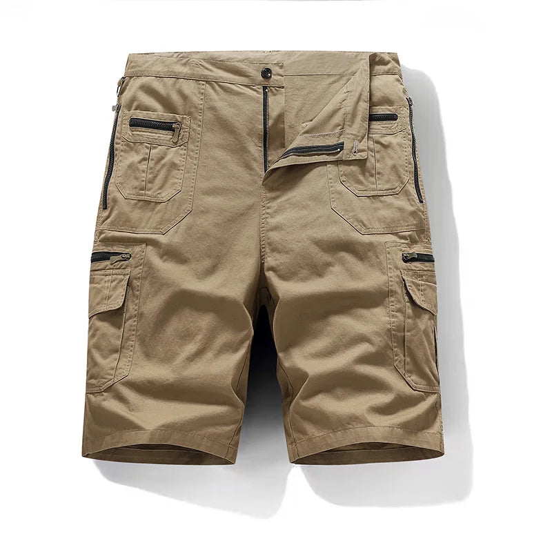5XL Men Work Cargo Shorts Summer Pure Cotton Loose Straight Multi-pockets Casual Knee Length Hiking Sports Shorts Male Plus Size