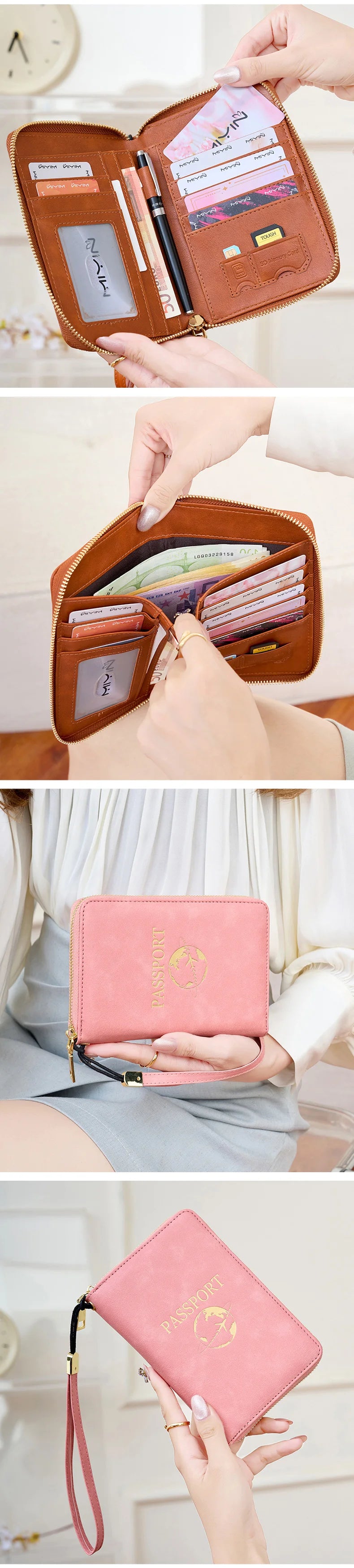 New Retro Passport Bag Fashion RFID Multifunctional PU Leather Passport Wallet Storage Bag Travel Accessories ID Bag Card Holder