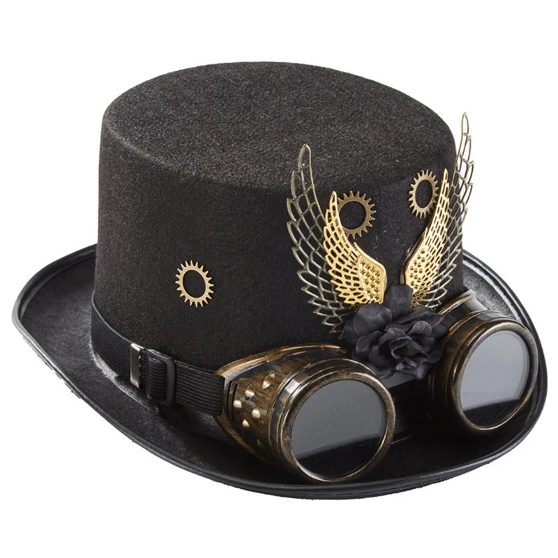 Steampunk Men Hat With Goggles Gay Top Hat Jazz Hat Gothic Steampunk Top Hat For Men Non-slip Hat Carnival Nightclub