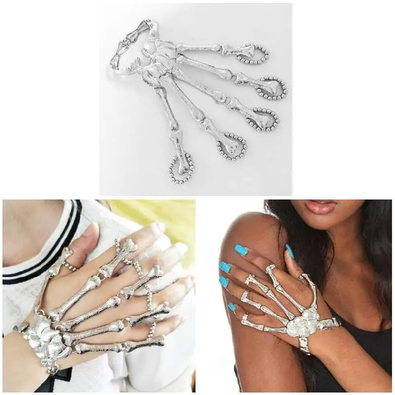 Fashion Women Punk Bracelet Alloy Skull Finger Hand Chain Skeleton Bone Ladies Girls Bracelets Halloween Gifts MIAO-US