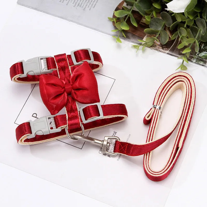 Cat Harness and Leash Adjustable Size Bling Harness with Bow Trim and Leash Rope To Keep Out Break Free Cat Walking for Cats