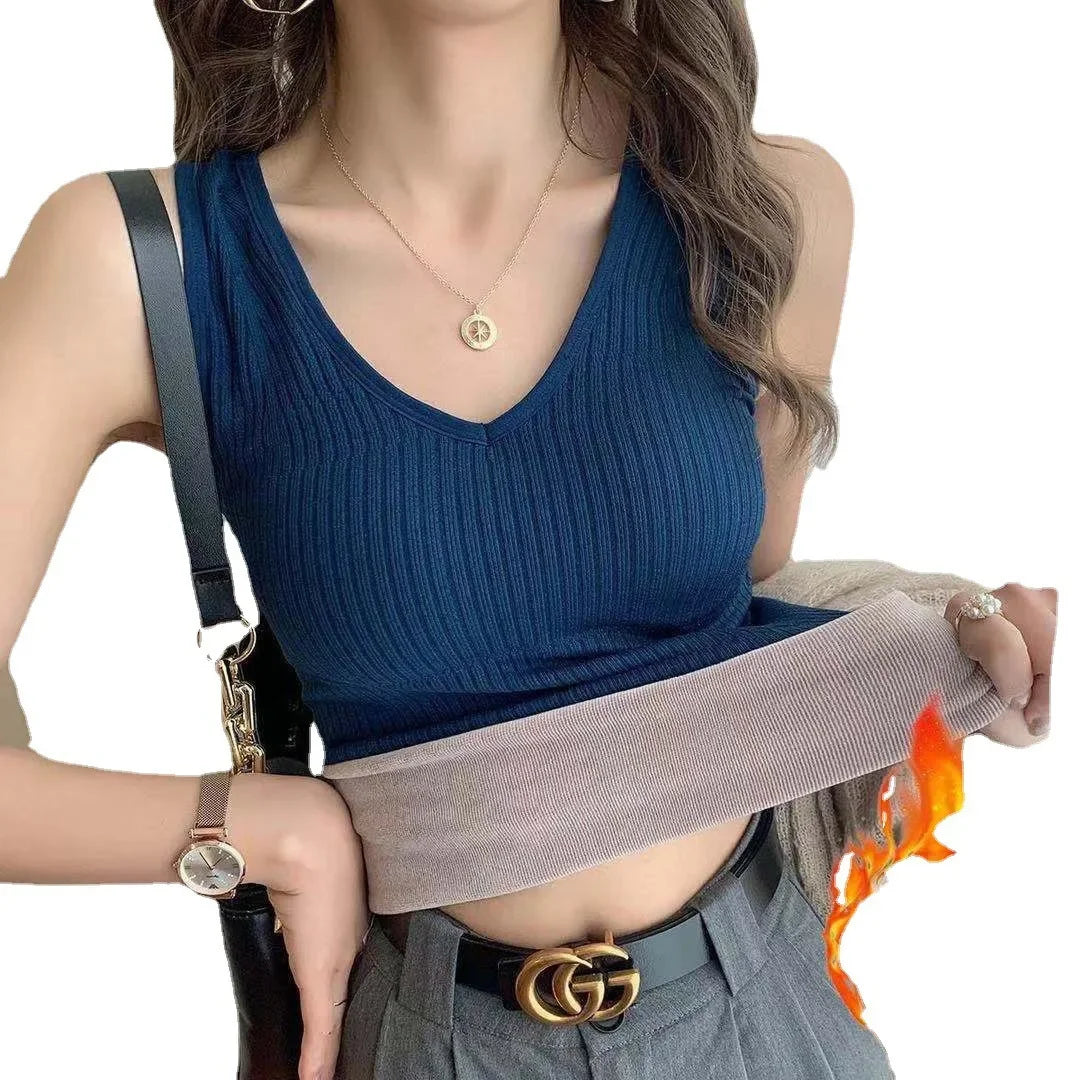 Winter Plush Thermal Vest For Women's V-neck Thermal Underwear seamless velvet warm vest women's new cashmere warm top