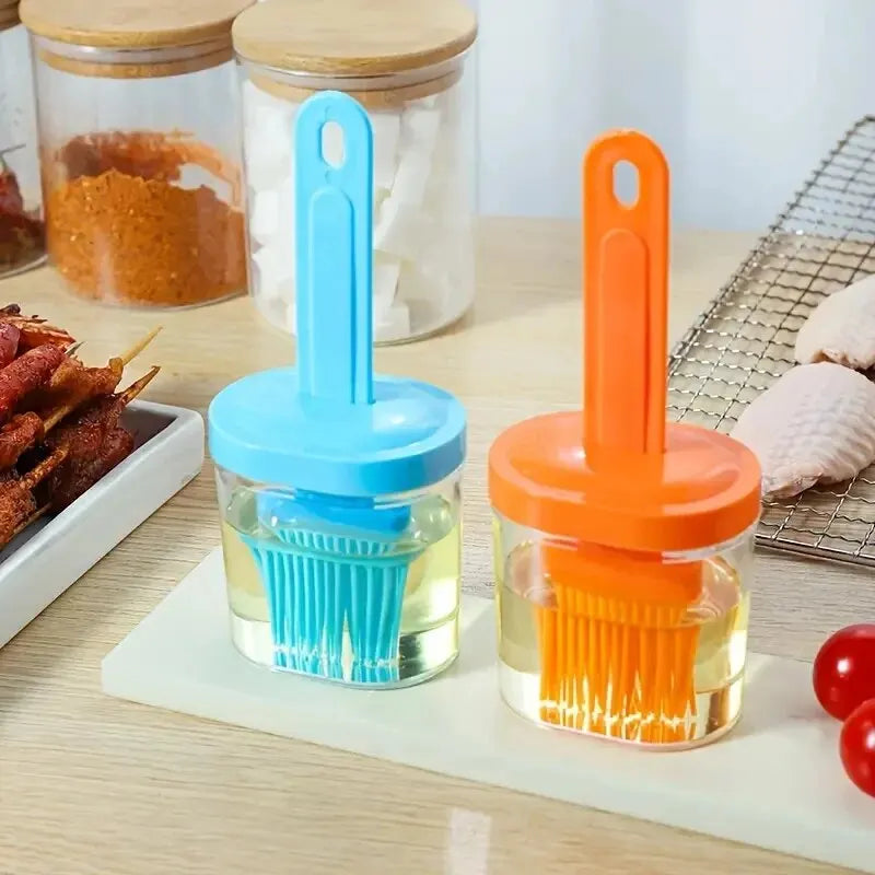 1Pc Oil Brush Pancake Oil Brush Integrated Oil Pot Brush With Bottle Kitchen Dustproof Household High Temperature Baking Tool - unique