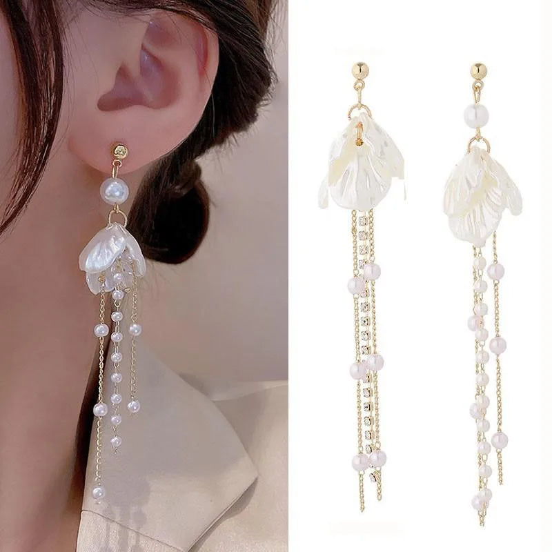 925 Silver Needle Korean Fashion Pearl Tassel Earrings For Women Jewelry Trending New Luxury Women's Zircon Pearl Earrings