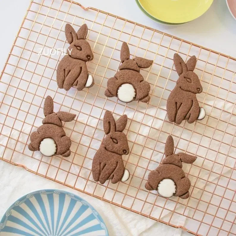 1/4pcs Cute Yoga Rabbit Easter Christmas Plastic Cookie Embossed Mold Fondant Cookie Cutter Bunny Biscuit Mold DIY Baking Tools