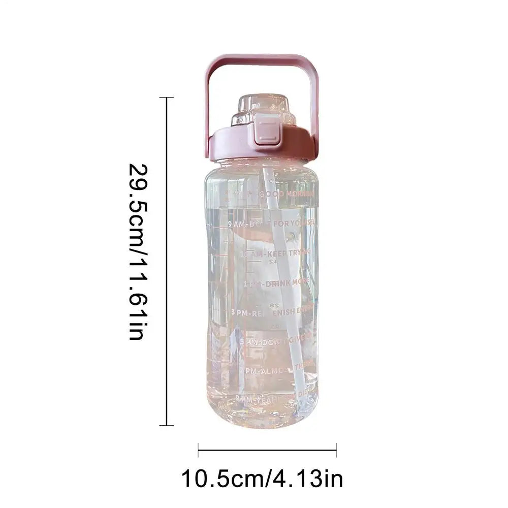 2L Large Capacity Water Bottles Portable Sports Water Bottle With Straw Fitness Bike Cup Summer With Time Marker