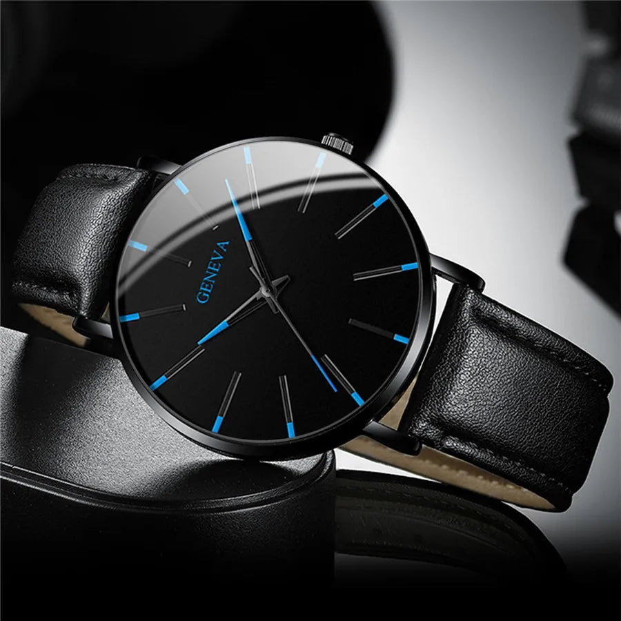 3PCS/Set Fashion Men's Watch Casual Leather Band Quartz Wristwatch Men Business Watches Bracelet Necklace Set accessories