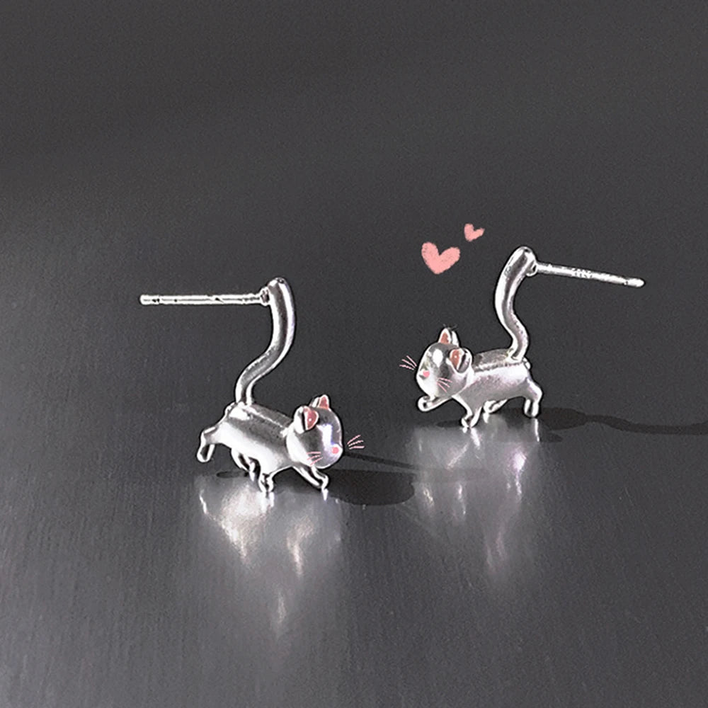 New Romantic Cute Cat For Women Fashionable Design Unique Funny Simple Silver Needle Earrings Jewelry Party Gift