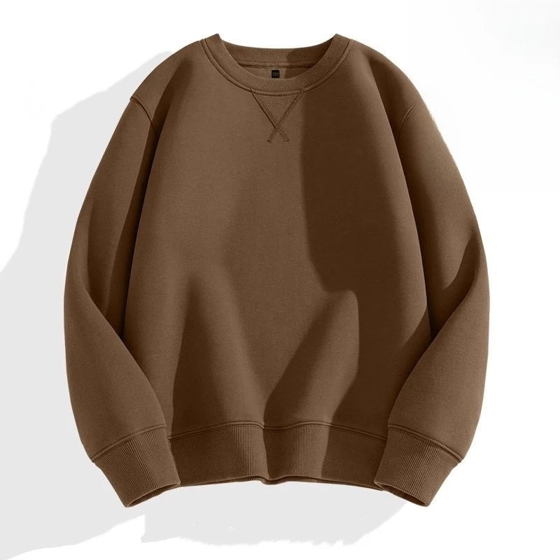 heavy cotton sweater men's autumn new loose and thick long-sleeved t-shirt solid color Japanese crew neck bottoming shirt mon