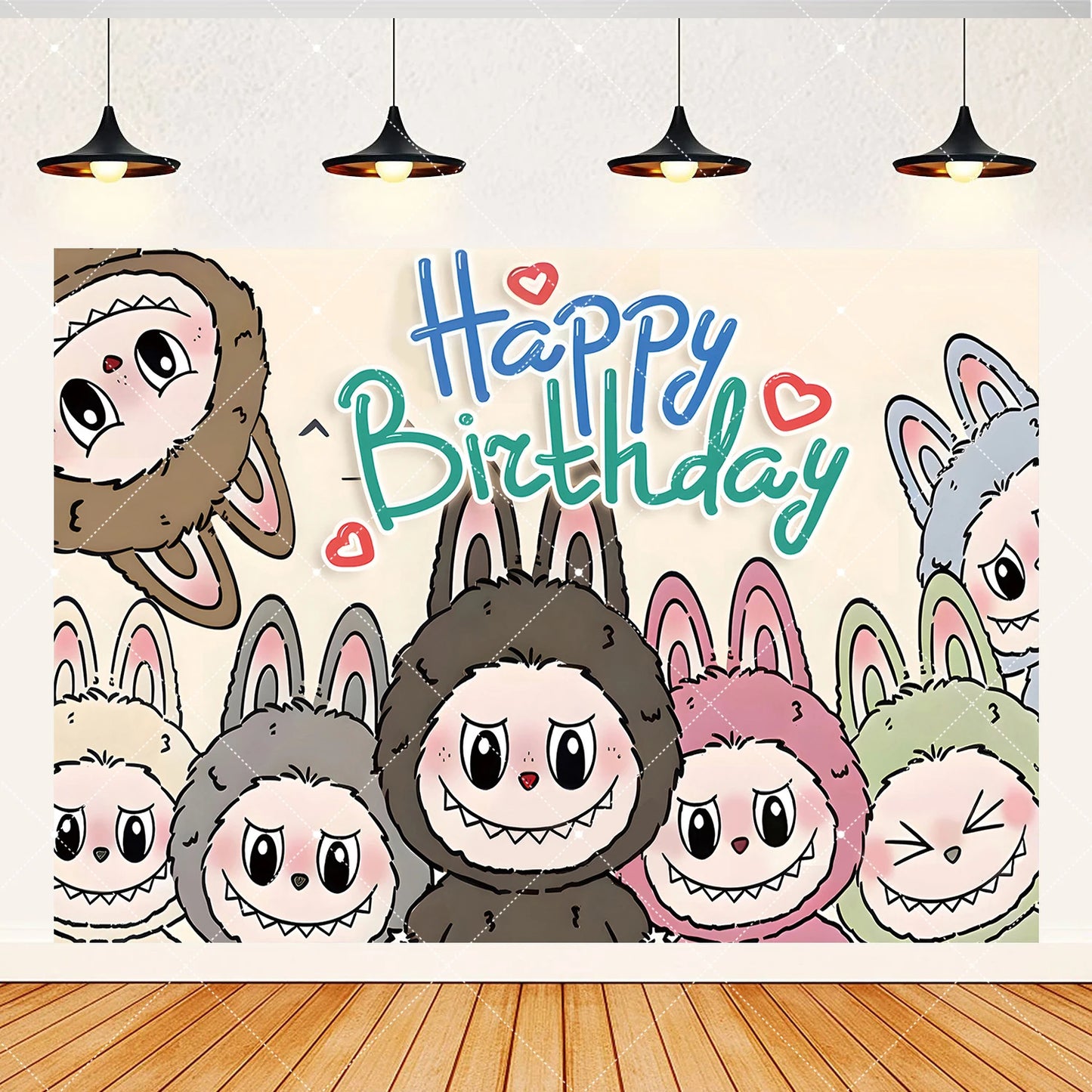 Cartoon LABUBU Theme Kids Birthday Party Banner Background Cake Topper Number Balloon Decoration Props Baby Party Supply Gifts