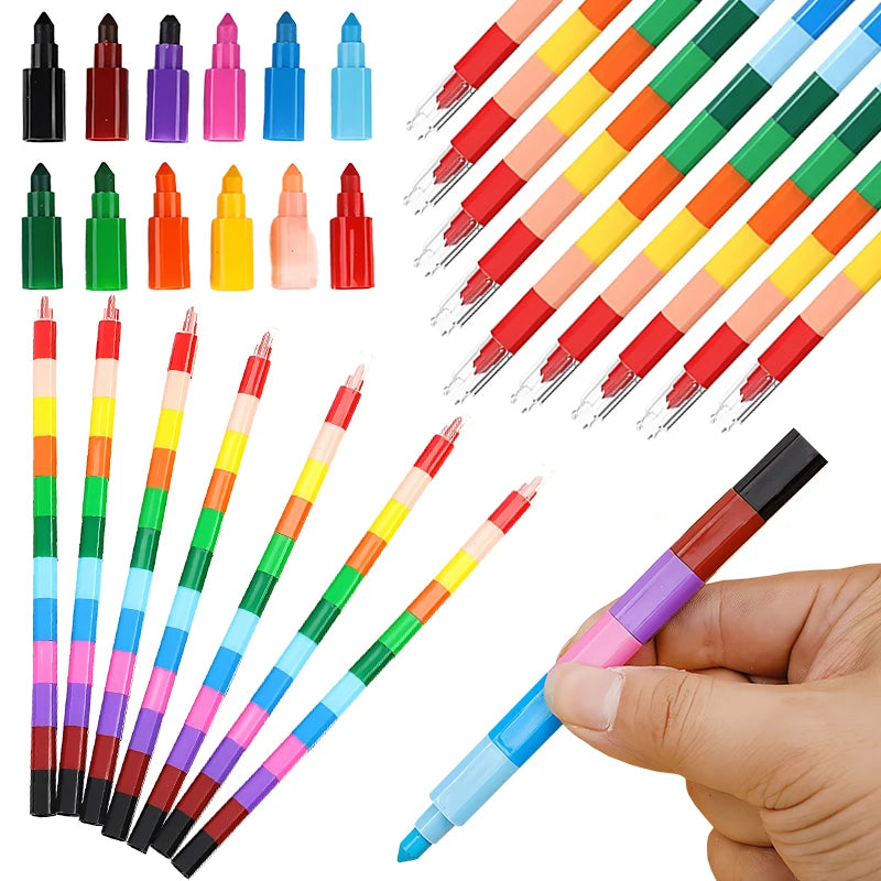Stackable Crayons 12-Color Building Blocks Crayons Art DIY Drawing Graffiti Supplies Office School Stationery Students Gifts ZYF
