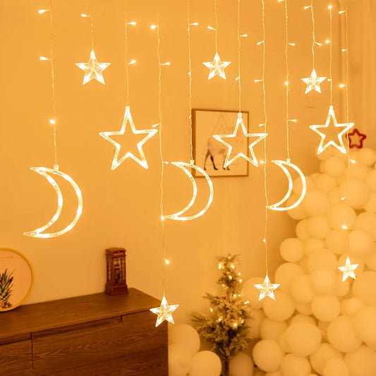 Moon Star Led Curtain Garland String Light EID Mubarak Ramadan Decorations for Home Islam Muslim Event Party Supplies Gifts