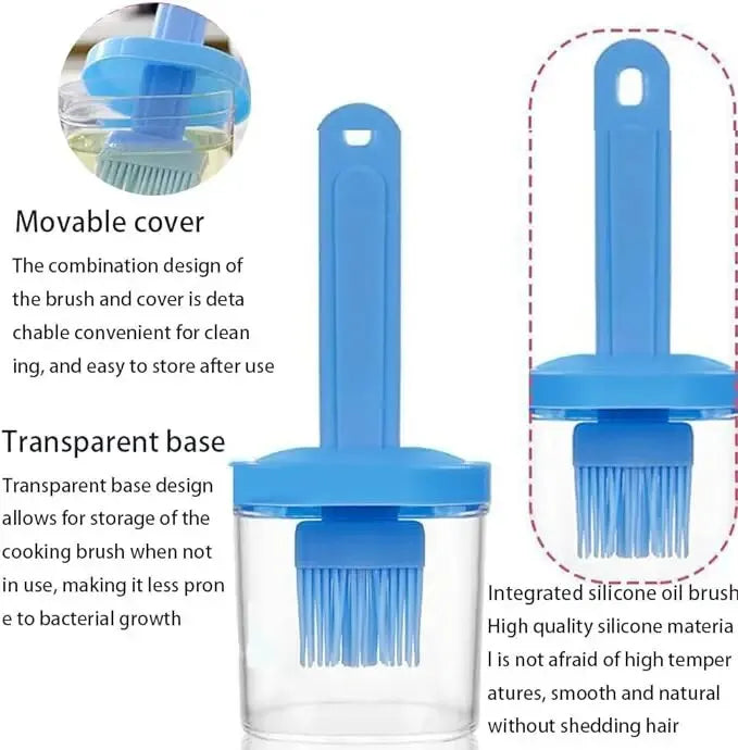 1Pc Oil Brush Pancake Oil Brush Integrated Oil Pot Brush With Bottle Kitchen Dustproof Household High Temperature Baking Tool - unique