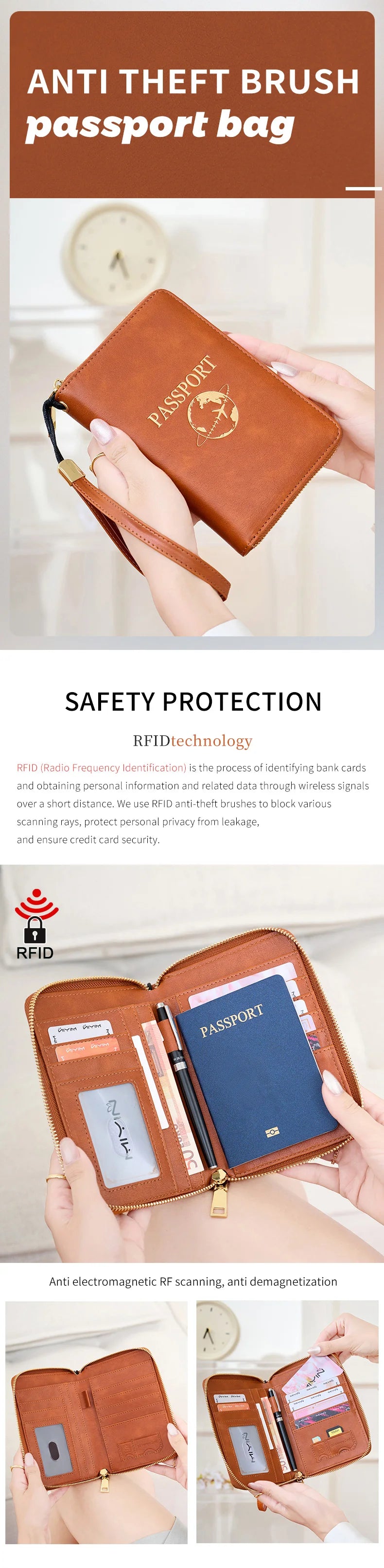 New Retro Passport Bag Fashion RFID Multifunctional PU Leather Passport Wallet Storage Bag Travel Accessories ID Bag Card Holder