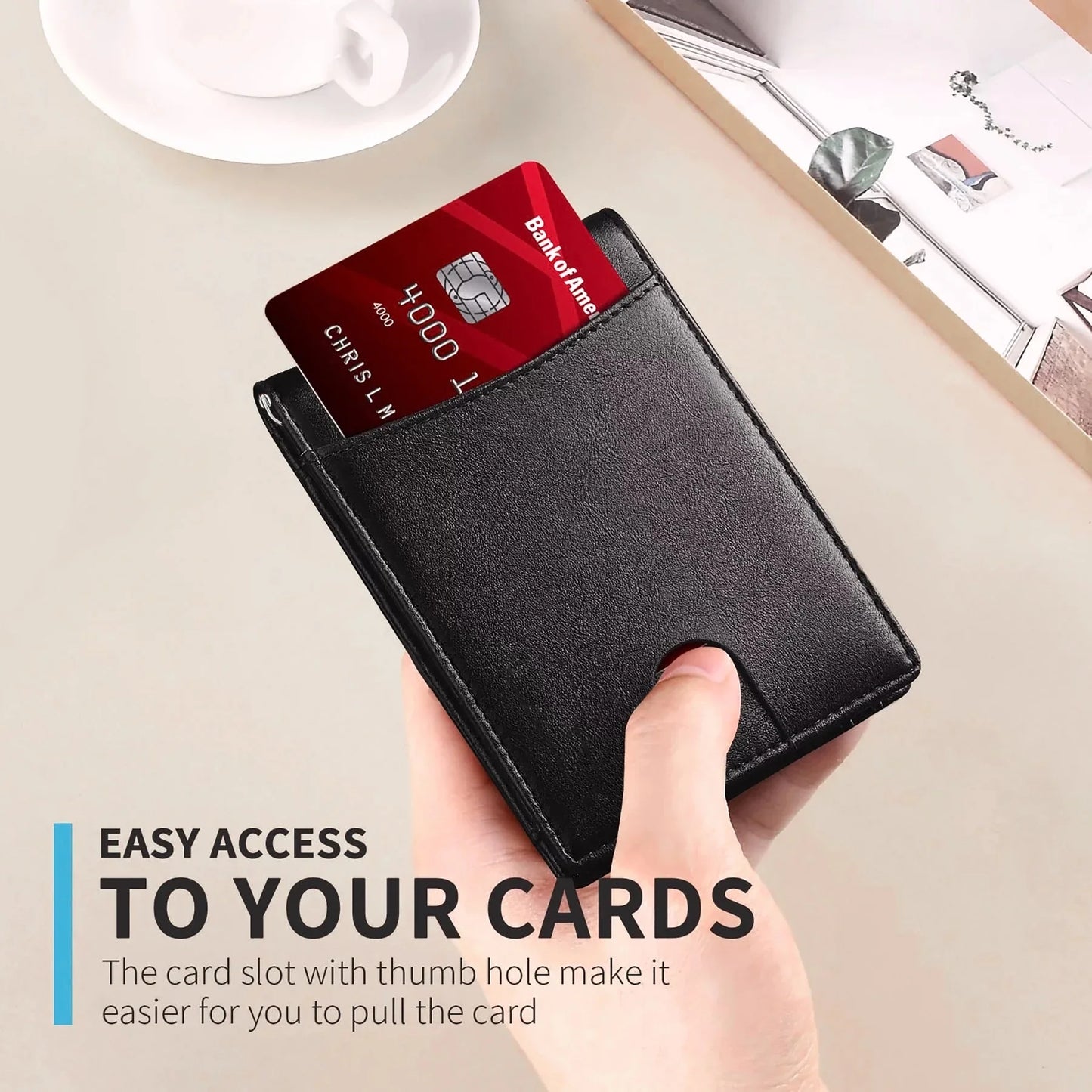 Slim Wallets for Men - Leather Money Clip Mens Wallet - RFID Blocking Front Pocket Bifold Wallet - Minimalist Credit Card Holder mon