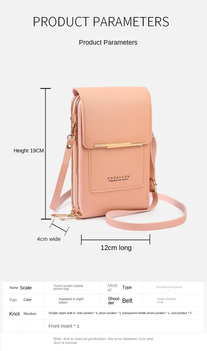 Women Fashion Touch Screen Lock Cell Phone Bag Women's Mobile Phone Card Holder Crossbody Shoulder Bag Money Pockets Small Bags