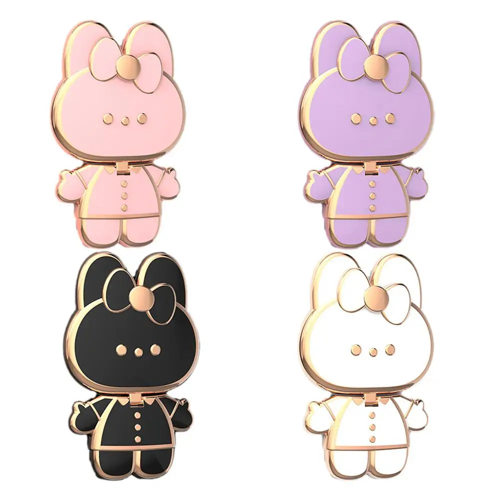 Universal Mobile Phone Holder Metal Cute Cat Phone Holder Cell Phone Stand 2 In 1 Finger Holder With Make Up Mirror