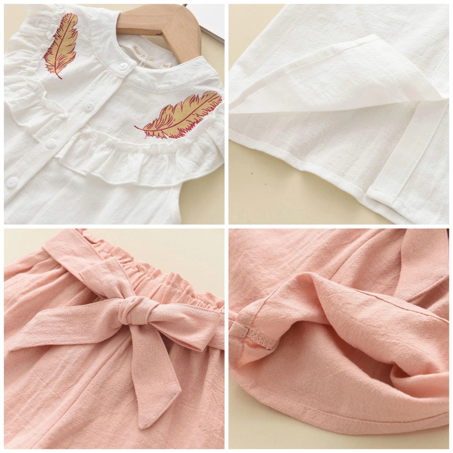 Bear Leader Girls' Clothing Set Summer New Casual Children's Embroidered Sleeveless Shirt + Shorts Set Girls' Baby Clothing