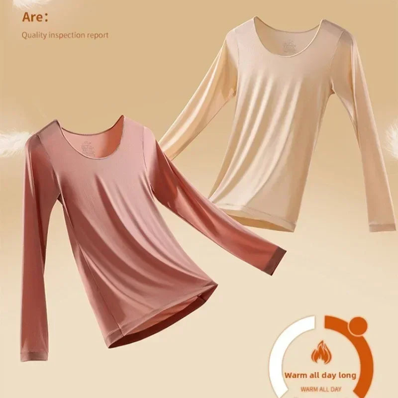 2PCS Thermal Underwear Sets for Woman Autumn Winter Bottoming Shirt Long-sleeved T-shirt Thin Thermal Top Women's Thermal Skin