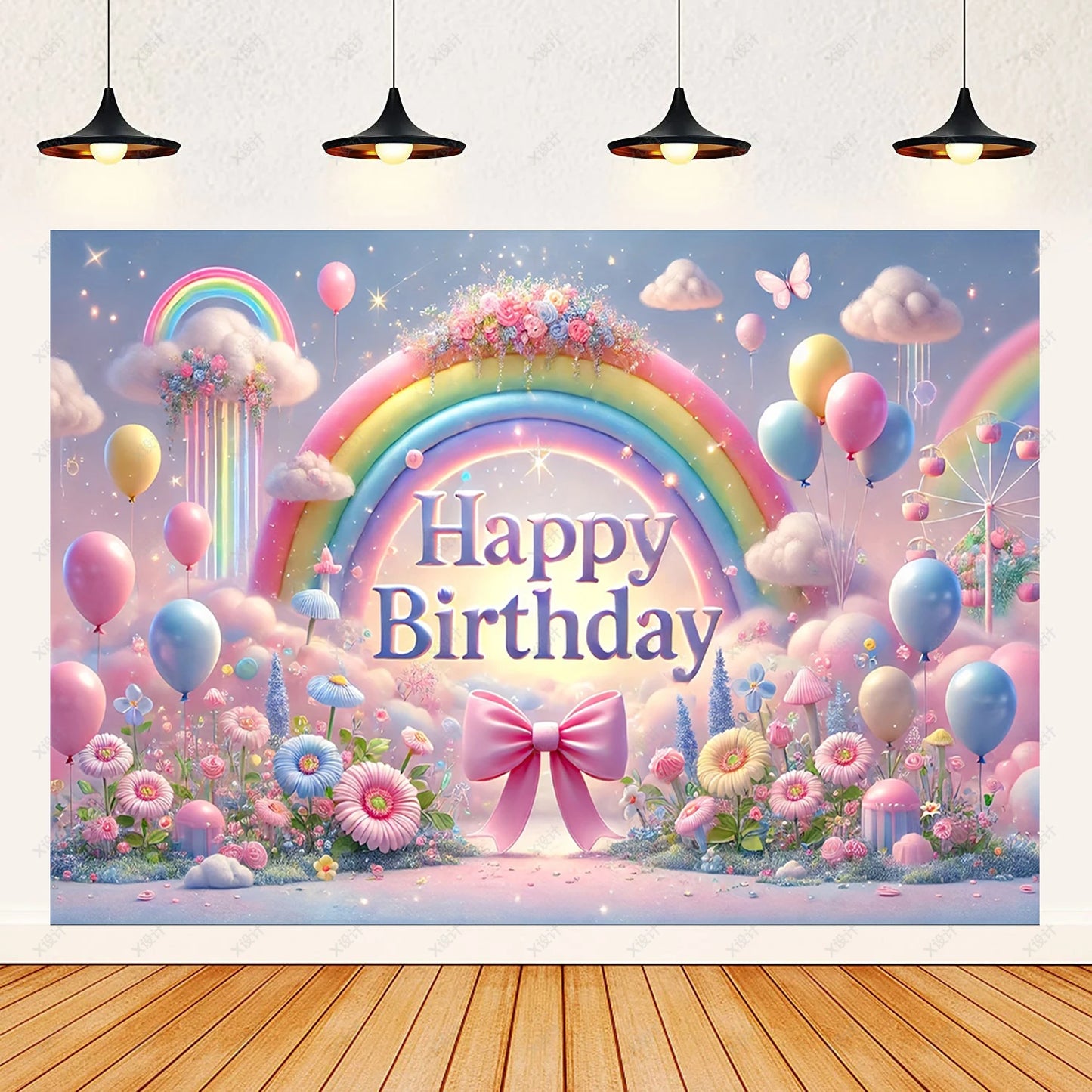Colorful Happy Birthday Background 3d Balloons Rainbow Children Girl Birthday Party Decoration Banner Baby Party Photo Prop Gift